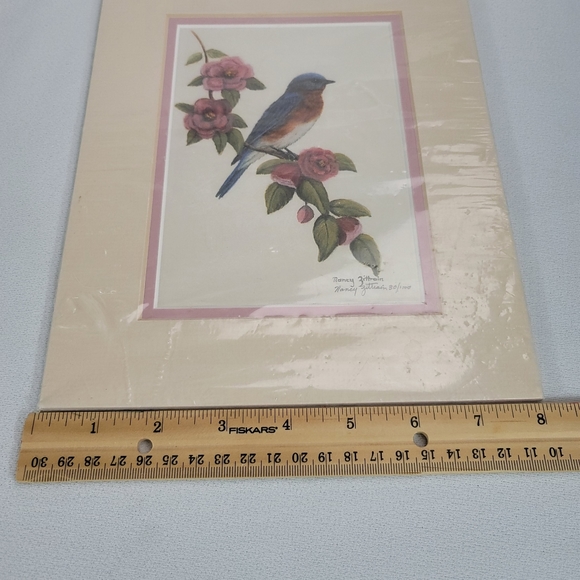 Nancy Zittrain Bluebird With Flowers Print With Mat SIGNED NUMBERED - Picture 5 of 16